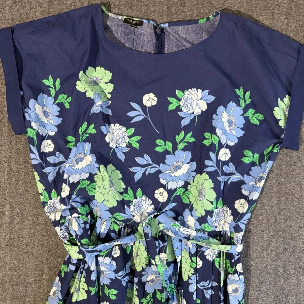 Talbots Modern Poplin Dress - Bold Floral Blue Size 12 Petite